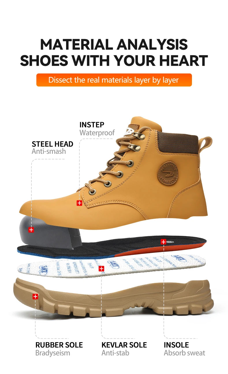Men Protective Boots Steel Toe Shoes Anti-Smash Anti-Puncture Work Boots Safety Shoes Indestructible Winter Boots Waterproof