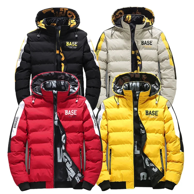 Men Autumn Winter Jacket Brand Warm Comfortable Down Jacket Removable Hat Double Sided Outerwear Men's New Cotton Padded Parkas