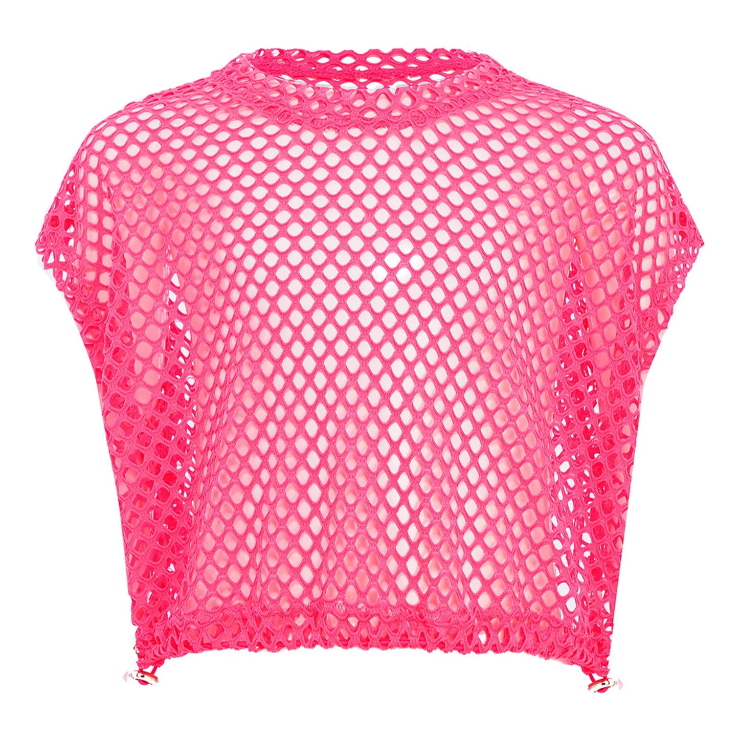 Kids Girls Fishnet Crop Tops T-shirt Casual Summer Short Sleeve See-Through Mesh T Shirt Female Hip-Hop Street Dance Clothing