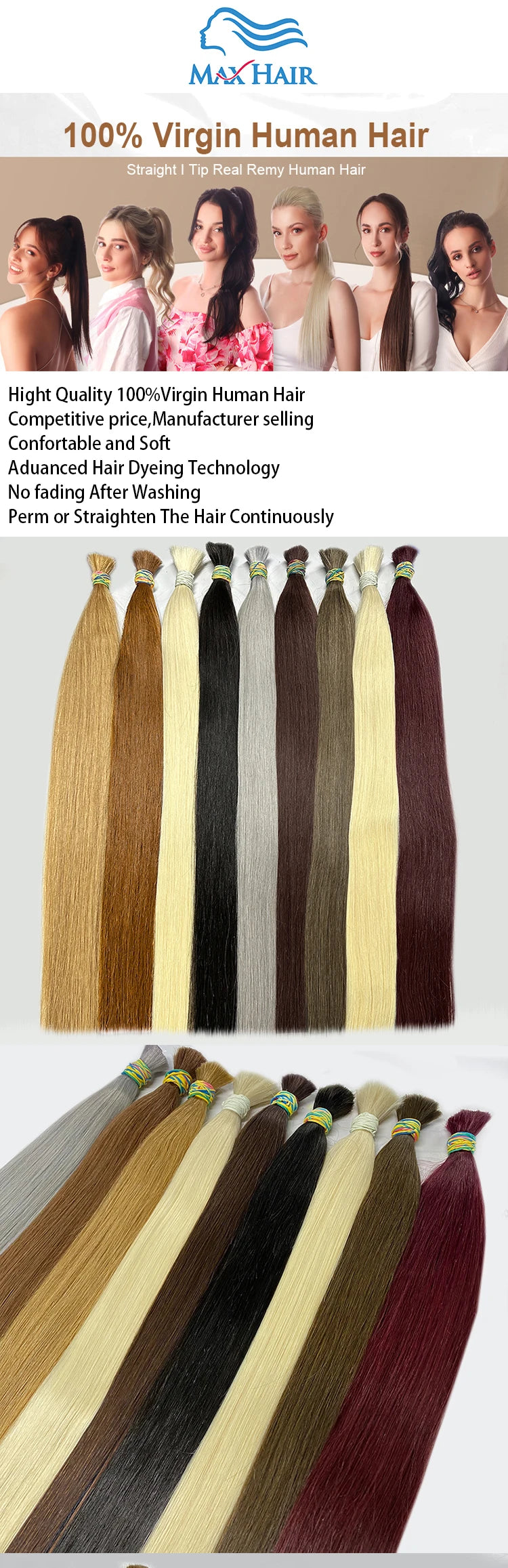 Human Hair Bulk No Weft Vietnamese Hair Virgin Remy Straight Hair Bulk 12-30inch 100g 100%  99j Real Natural Hair Extension Grey
