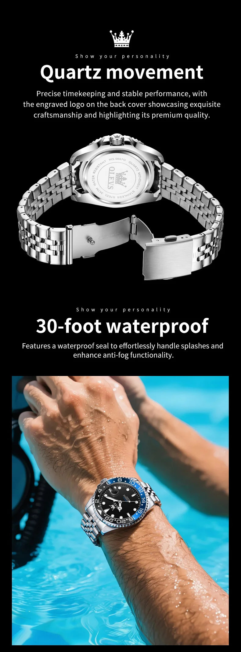 OLEVS 5657 Original Men's Watches Luxury Top Brand Diving Series Stainless Steel Waterproof Luminous Calendar Men's Wristwatches