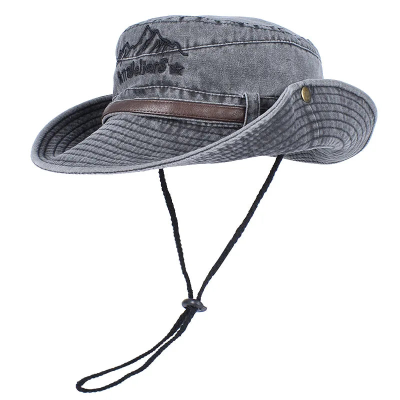 Panama Sun Hat Fisherman Hat Man Women Summer Wide Brim Visor Fishing Bucket Hat Leather Belt Embroidered Waterproof Bob Femme BAZAARHUBO