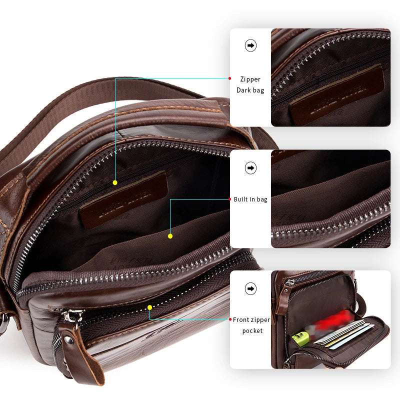 Cowhide men's small shoulder bag with top layer, cowhide single shoulder diagonal cross bag, fashionable and sporty small bag