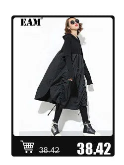[EAM] High Elastic Waist Black Pleated Long Wide Leg Trousers New Loose Fit Pants Women Fashion Tide Spring Summer 2026 1U320