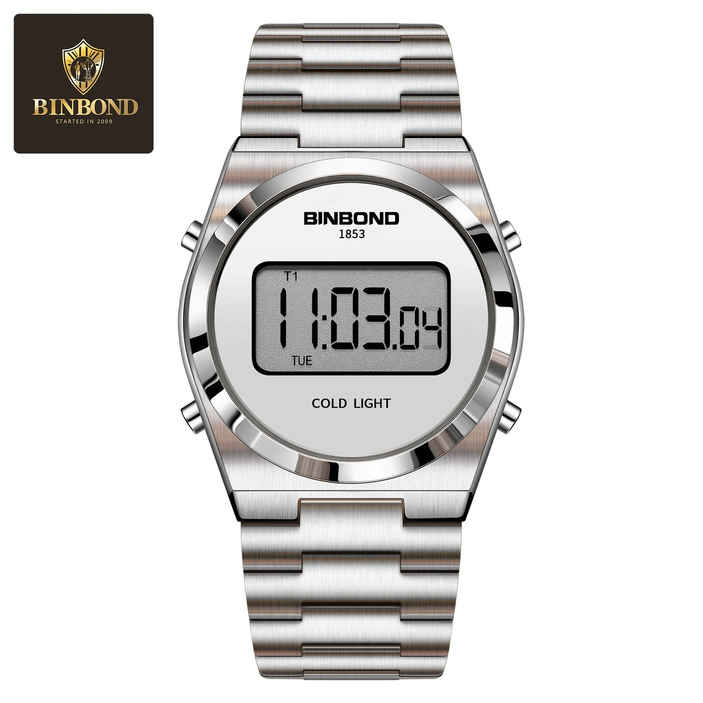 BINBOND New Men Electron Watch Luxury Stainless Steel LED Digital Waterproof Men Wristwatch Luminous Sports Clock Reloj Hombre