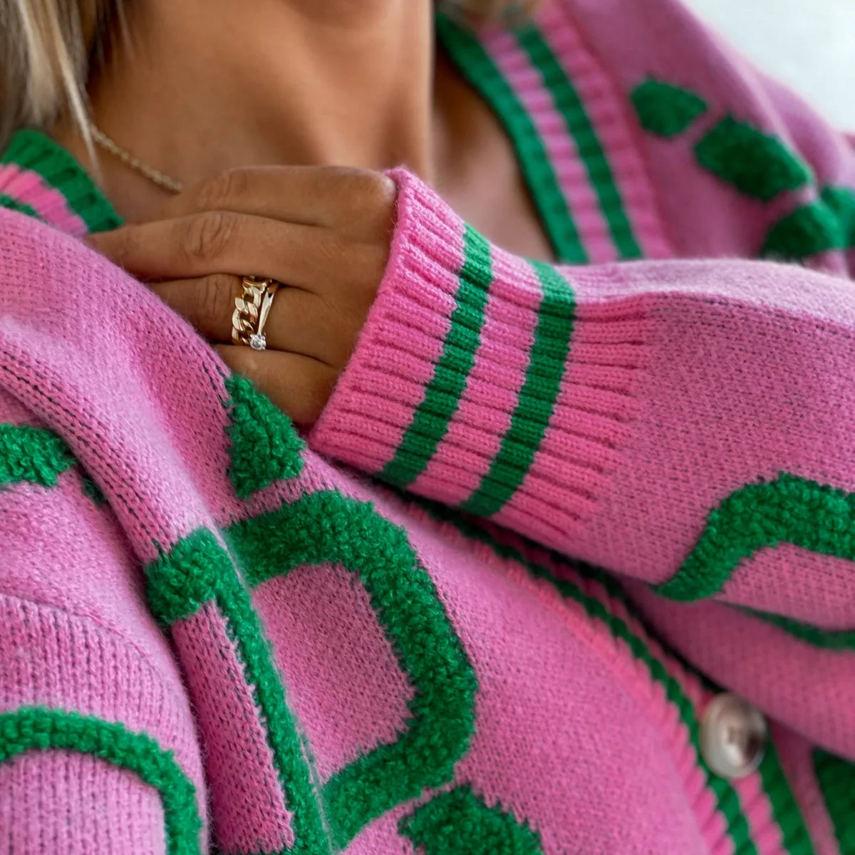 Autumn Winter Jacquard Knitted Coat Women Fashion V-neck Long Sleeve Single Breasted Knitting Cardigan Coats Female Streetwear