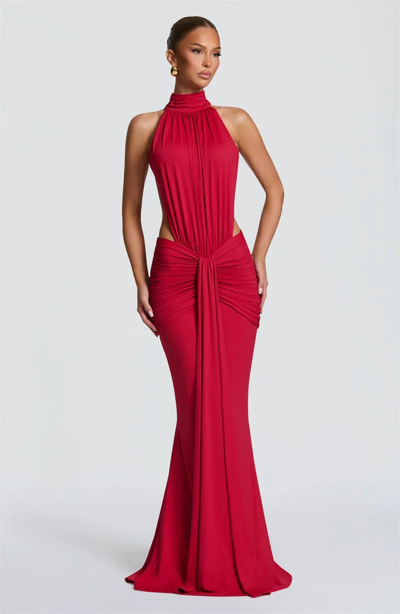 Mozision Backless Off Shoulder Maxi Dress Women Elegant Bodycon Party Ruched