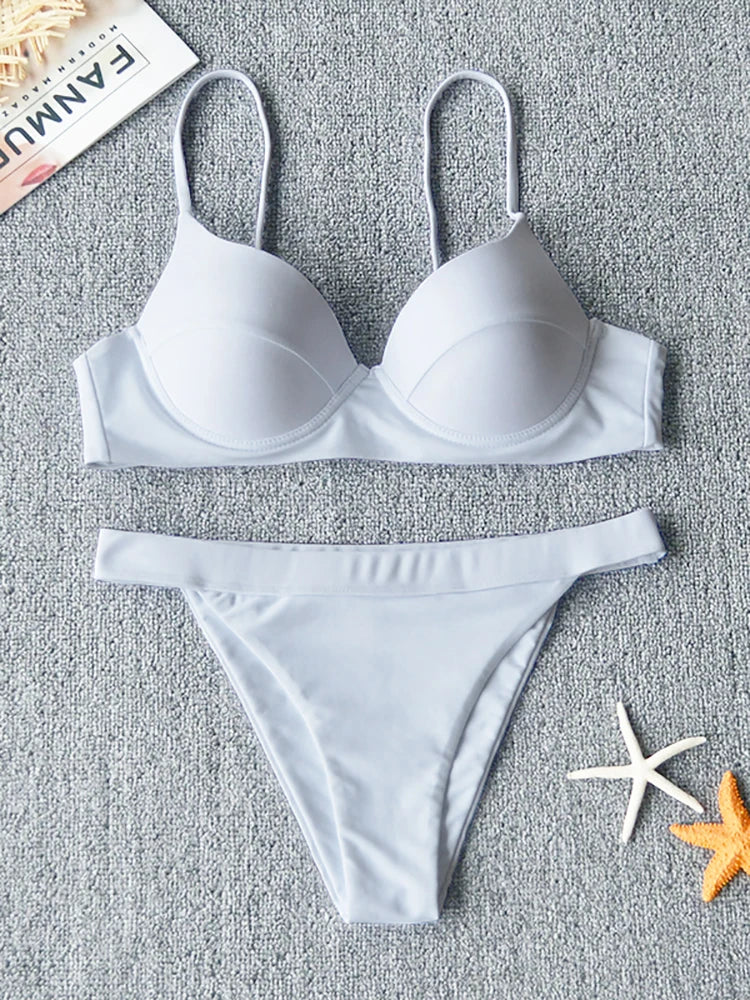 2026 New Sexy Push Up Bikini Swimsuit Women Swimwear Two-piece Bikini Set Solid Halter Bathing Suit Beach Wear Female Biquini