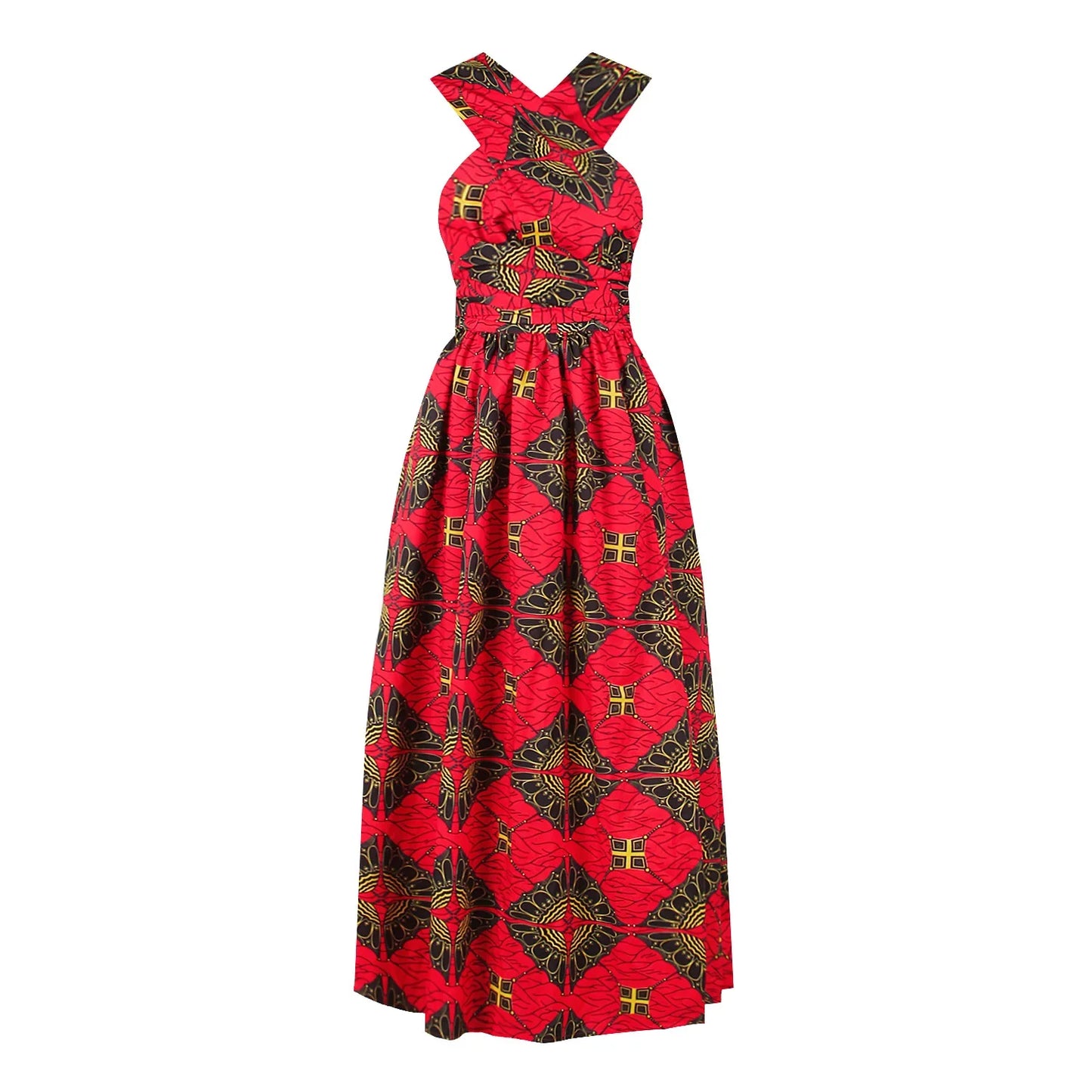 African National Sexy Sleeveless Women Dress Fashion Off Back Print Lady Party Dresses Vintage Casual Long Dress Africa Clothing