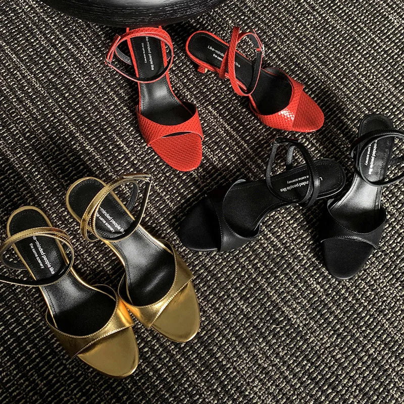 QUTAA 2025 Sexy Women High Heels Sandals Open Toe Pumps Shoes Slingbacks Party Genuine Leather Ankle Strap Shoes Office 34-40