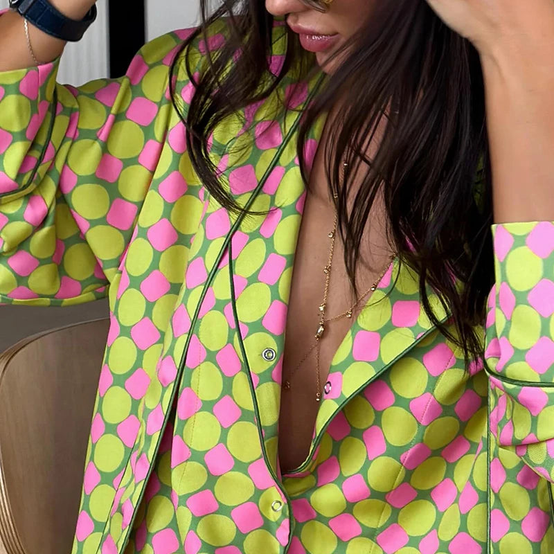 Casual Plaid Women's Blazer Pant Suits Scarf Collar Long Sleeve Button Shirt Pleated Wide Leg Trousers 2026 Summer Female Set