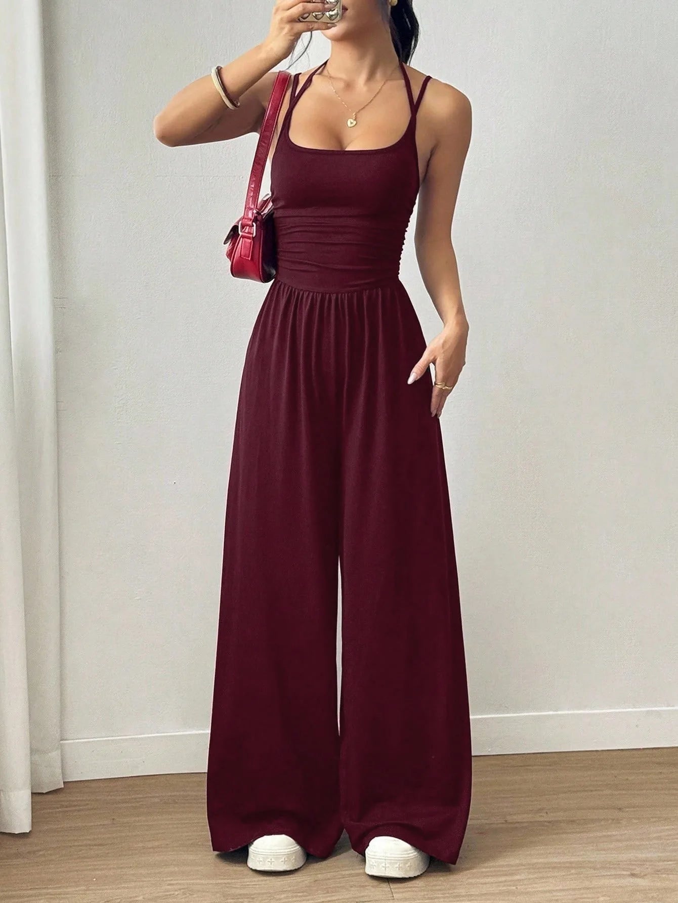 2026 Casual Jumpsuit Simple Style Jumpsuits For Woman Loose Wide Leg Trouser Women's Clothing Home Clothes Sleeveless Sling Silm