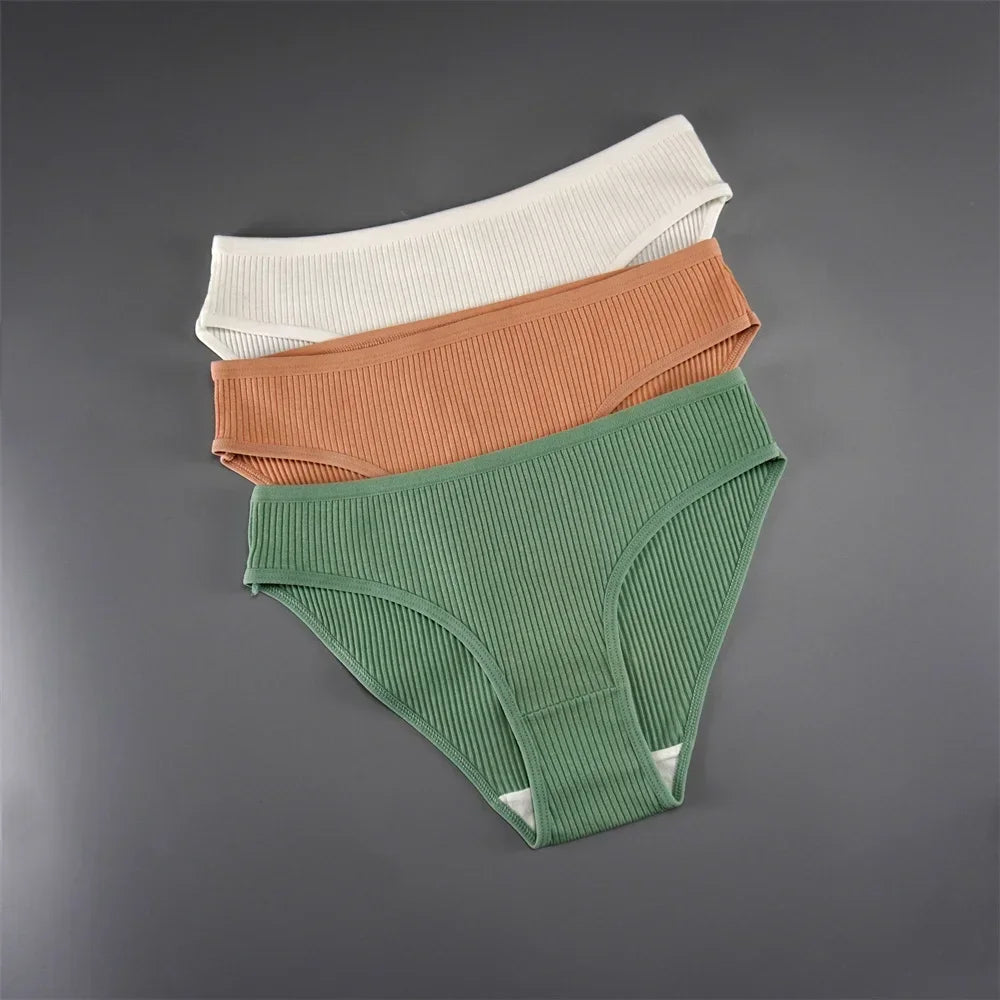 UNWE 3PCS/Pack Ribbed Cotton Seamless Panties for Women Briefs Pack Comfortable Ladies Underwear Sets