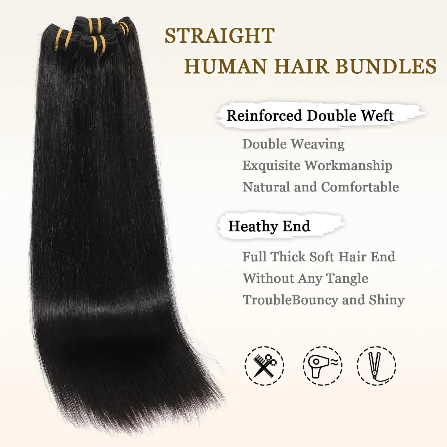 Jupade Human Hair Bundles Remy Straight Bundles Human Hair 1/3 PC Straight Quick Weave Hair Bundles Sew In Human Hair Extension