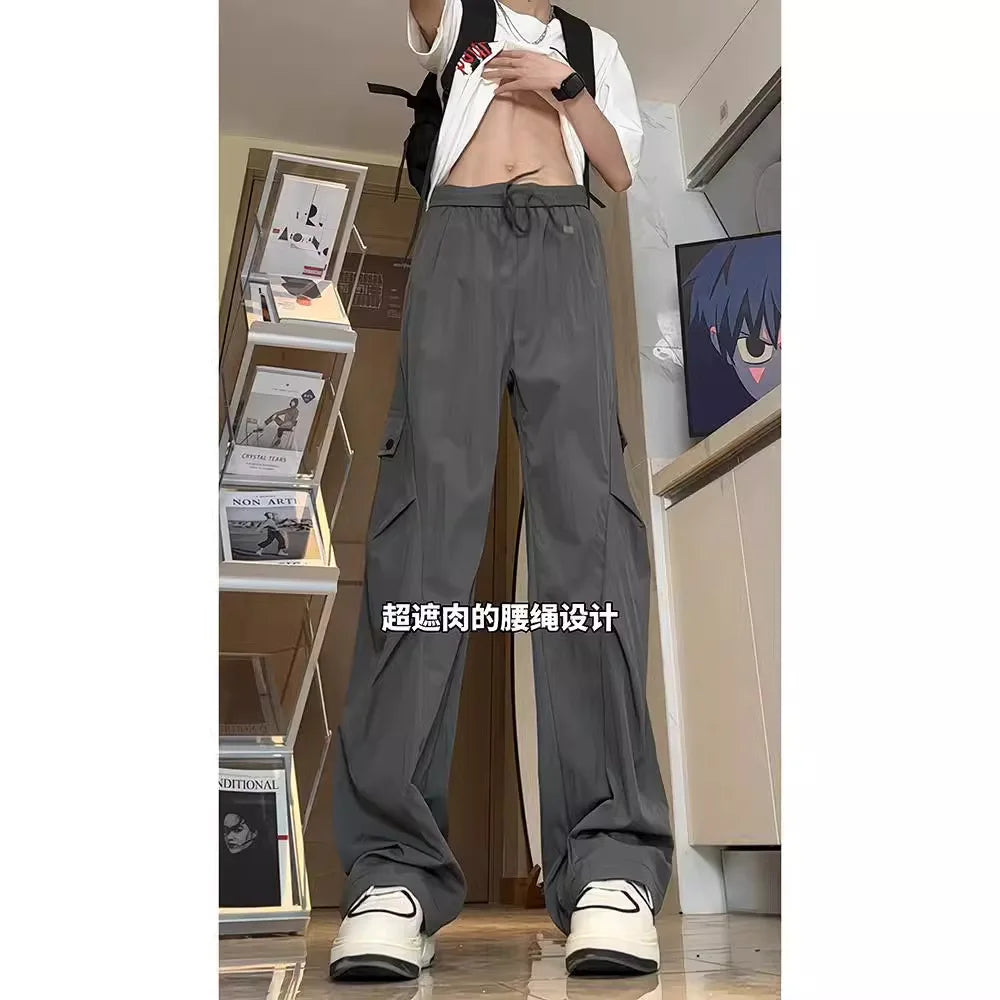 American Style Workwear Men's Summer Lightweight Tall Quick-Dry Trousers with Pleats for Hiking and Paratrooper