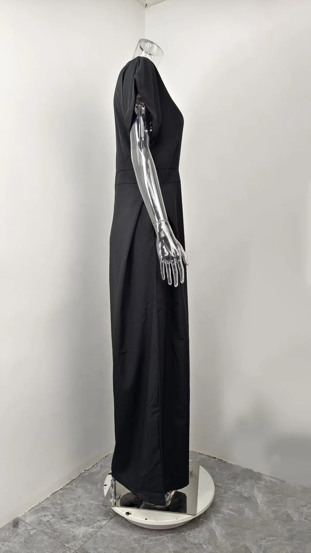 Elegant Solid Color V Neck Jumpsuit For Women High Waist Wide Leg Trousers With Pockets, Formal Office & Party Outfit
