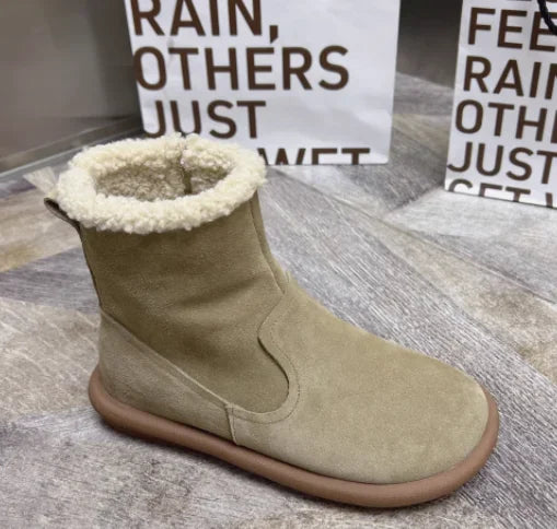 Careaymade-Genuine cow leather Snow cotton round head flats woolen short boots plush warm snow boots Oversized shoes size 35-43