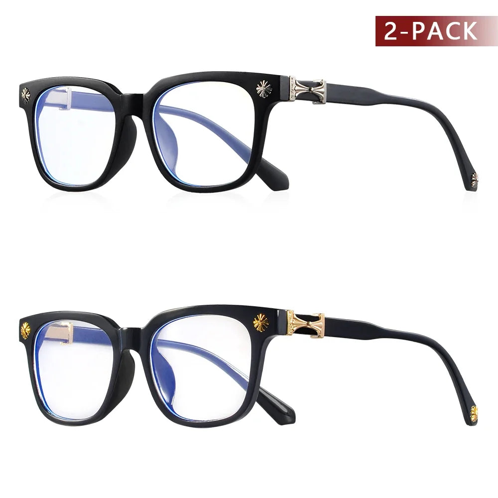 Classic 2Pcs Square Anti Blue Light Glasses For Men And Women Black & Transparent Frame Unisex Computer Wearing Women Glasses BAZAARHUBO