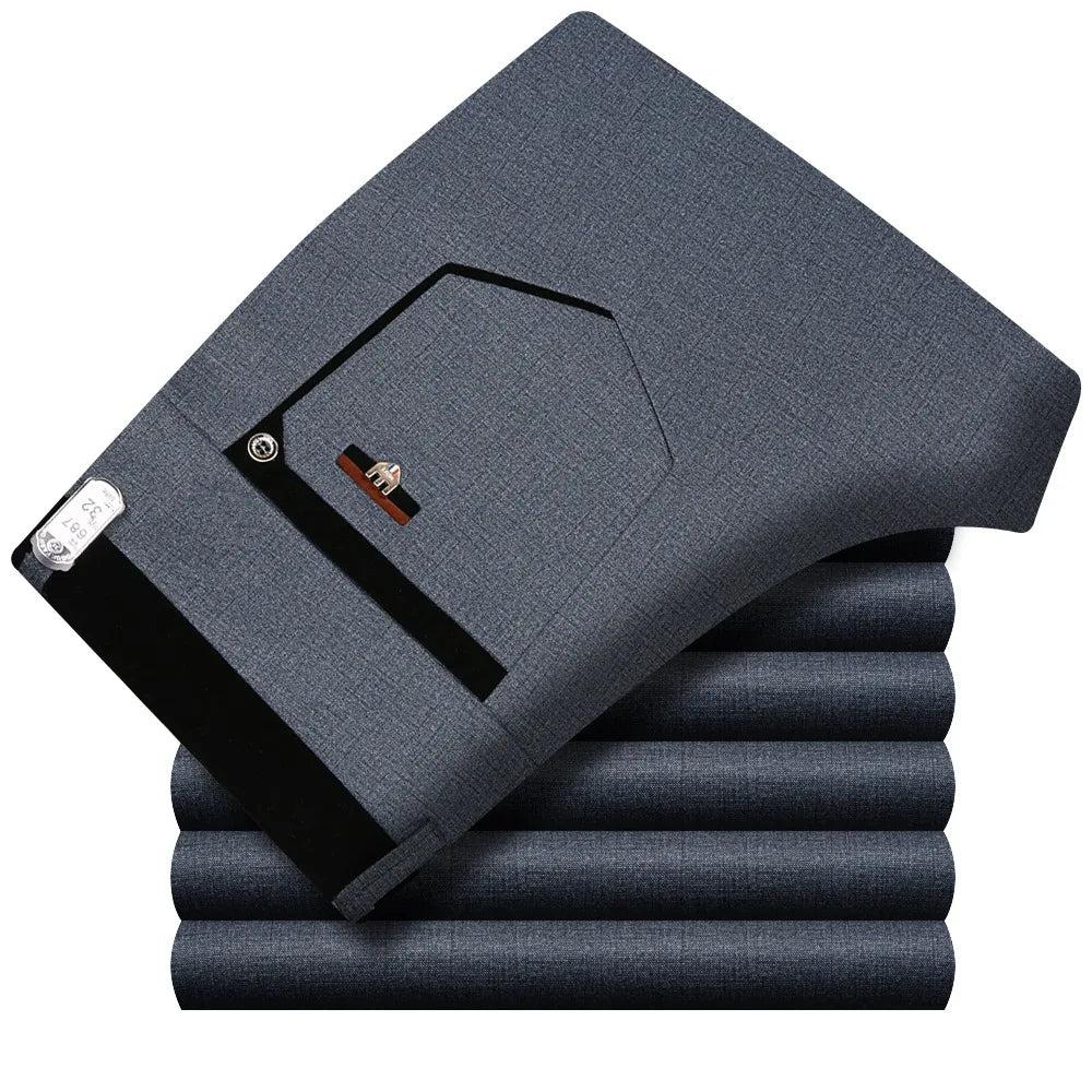 Spring Summer Suit Trousers For Men Straight flat linen Black Suit Pants Men Business Formal Dress Pants Men Big Size 29-40