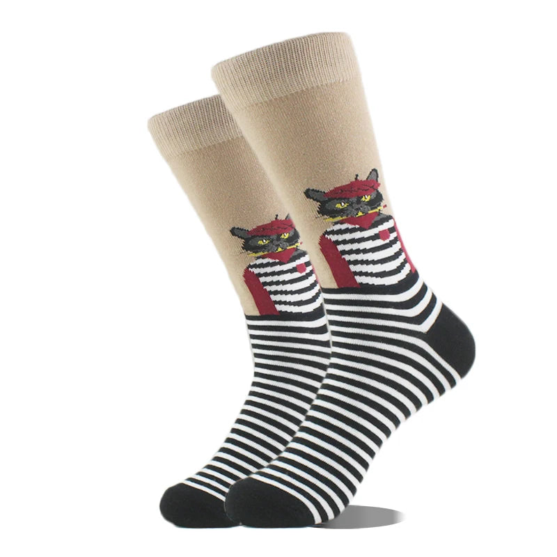 Cool Design Avocado Crew Socks Men Creative Eye Guitar Bus Pattern Sokken Duck Cat Fox Otter Animals Divertidos Chaussette Sox