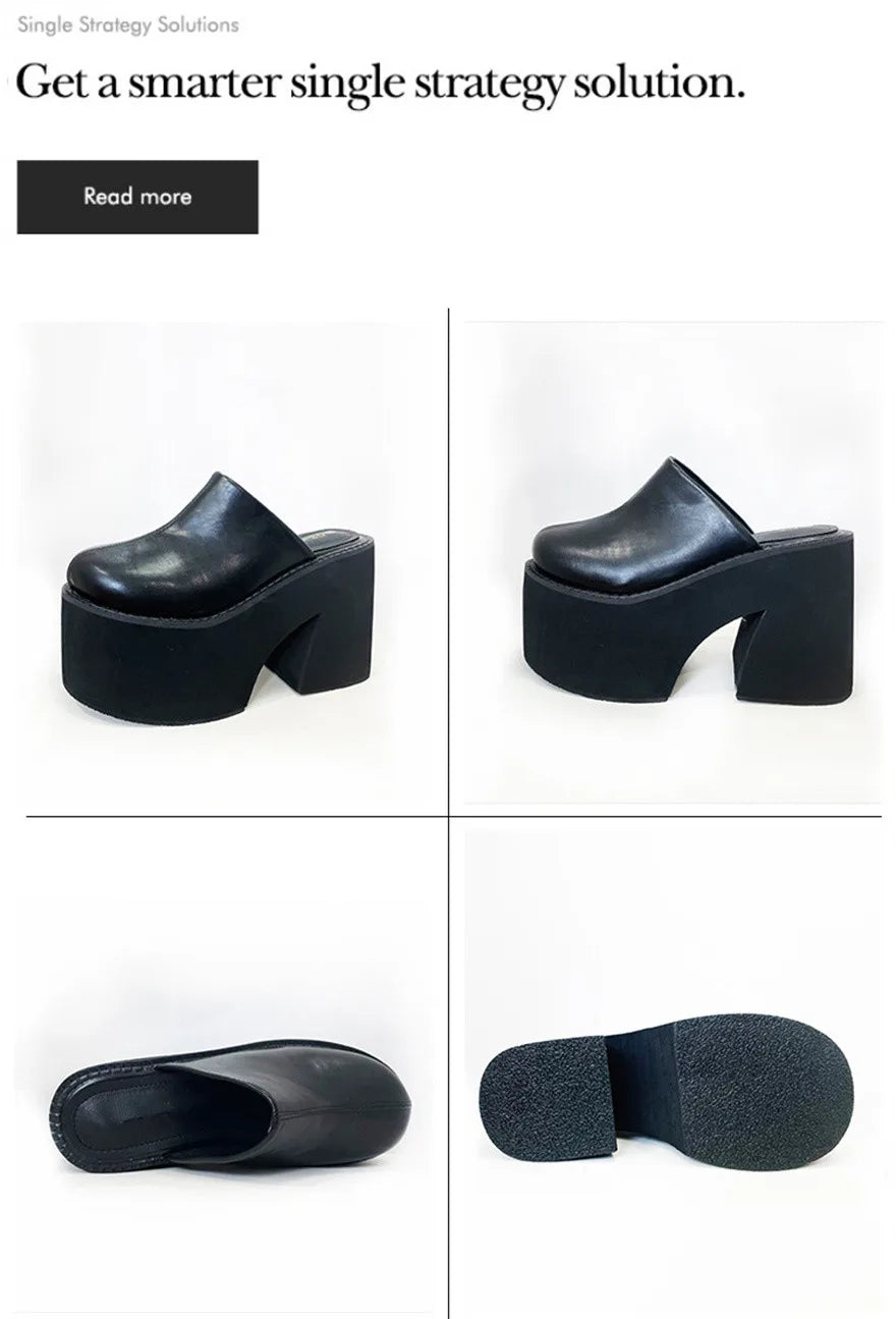 Sandals Summer 2026 New Women Slippers Baotou Platform Trend High Heels Ladies Shoes Pumps Black Soft Leather Thick Slides Mujer