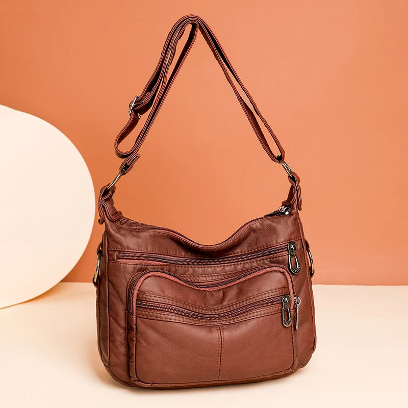 Women Bag 2023 New Fashion Middle-aged Handbag Multi-pocket Practical Messenger Vintage Shoulder Bag Hobos Trend Crossbody Pack