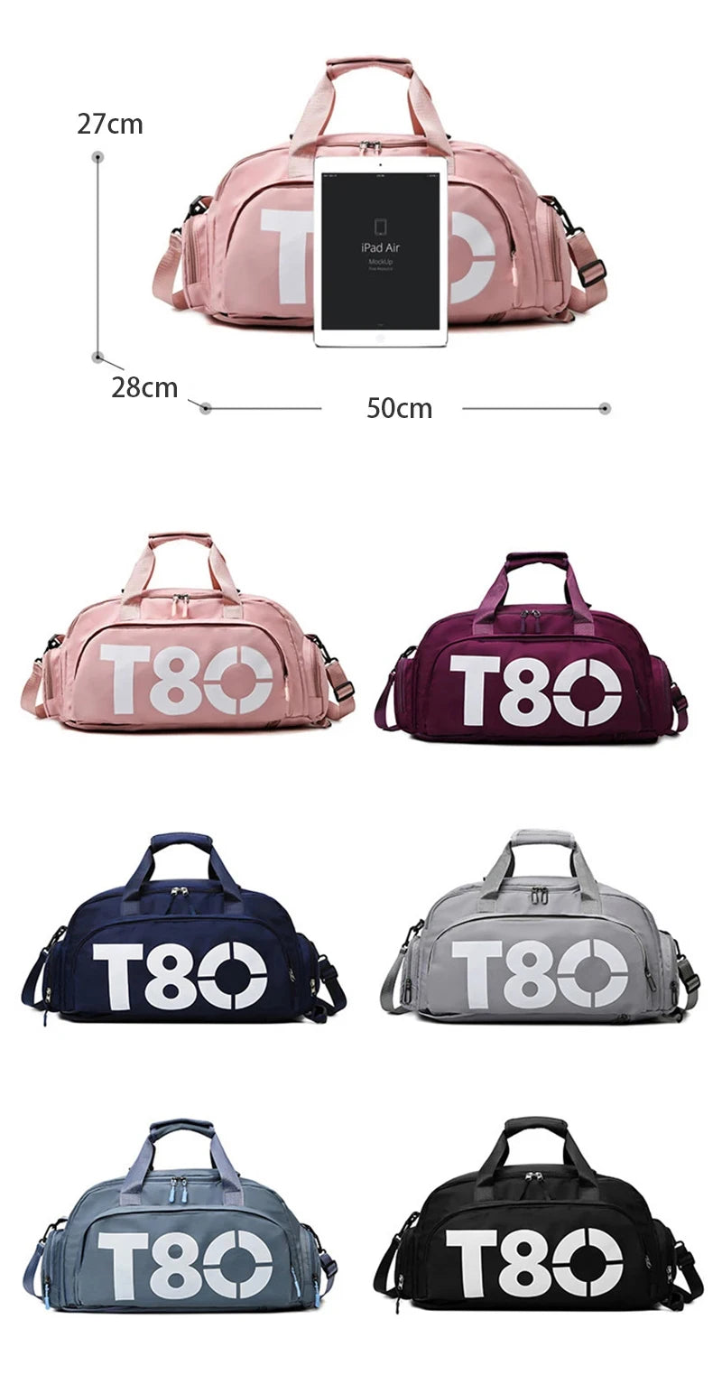 Women's Handbag T80 Gym Sports Backpack for Man Hand Bag Fitness Travel Tote Shoe Shoulder Duffle Crossbody Portable Boston Bag