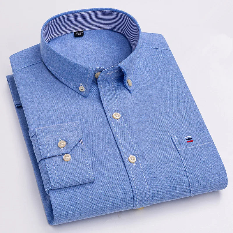 Men's Classic Plaid Oxford Long Sleeve Shirts Pocket 100% Cotton Business Casual Formal Standard Fit Workwear Button Down Shirts