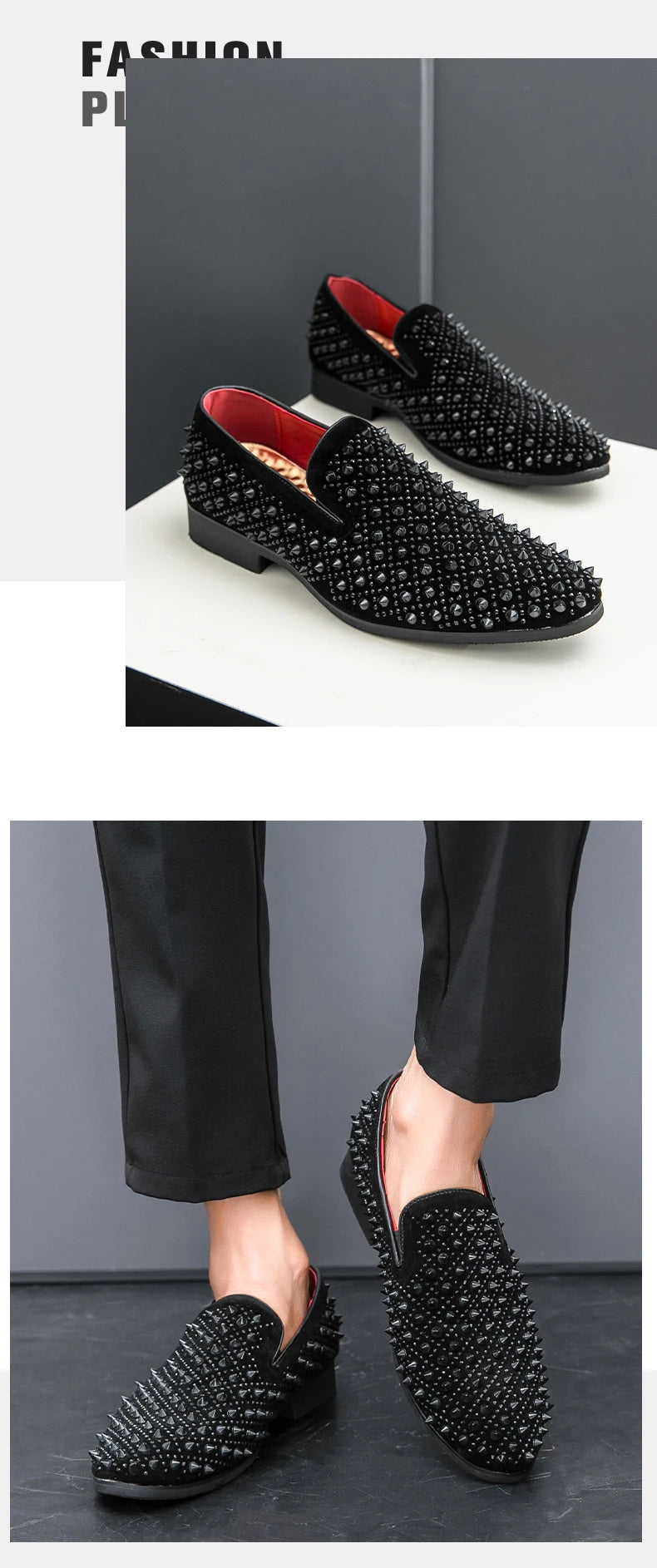 Men's Fashion Suede Leather Rivet Loafers Mens Casual Printed Moccasins Oxfords Wedding Shoes Man Party Driving Flats EU size 47