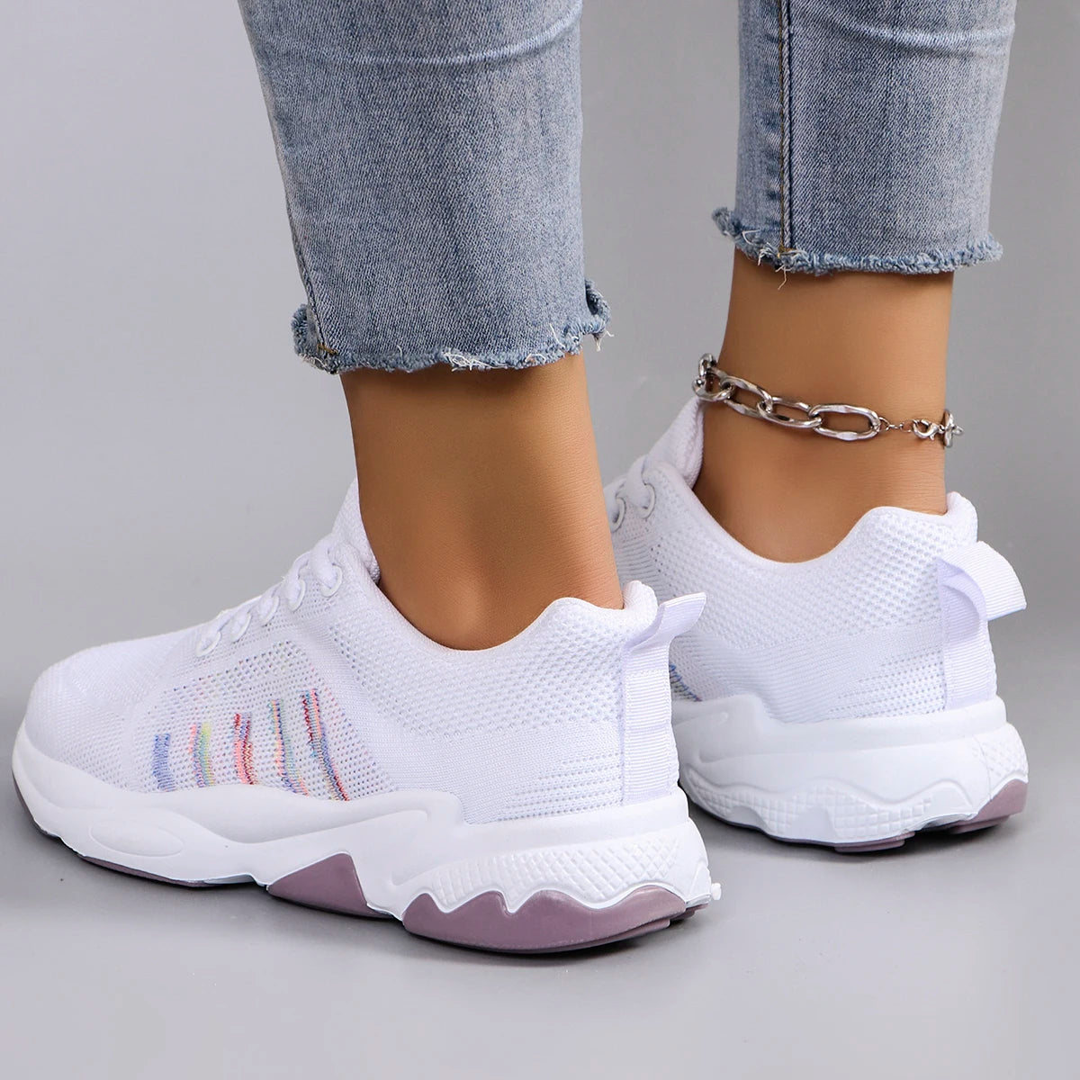 Spring new women's sports shoes, fashionable, breathable, lightweight, non-slip, wear-resistant, casual sports shoes, flat shoes
