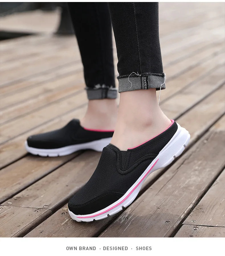 2023 Men Casual Mules Mesh Breathable Flat Slippers Summer Couple Shoes Large Size Loafers Fashion Shoes Men Street Slippers