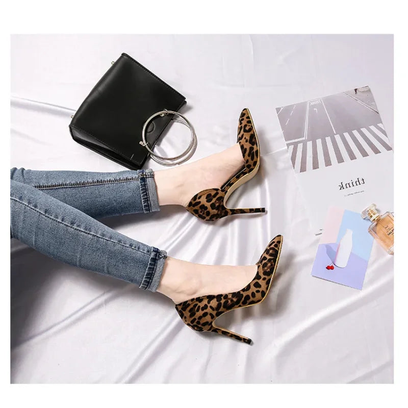 Autumn Sexy Leopard Print Women's Shoes High Heels 6-10CM Elegant Office High Heels Women's Sandals Pointed Luxury Single Shoes