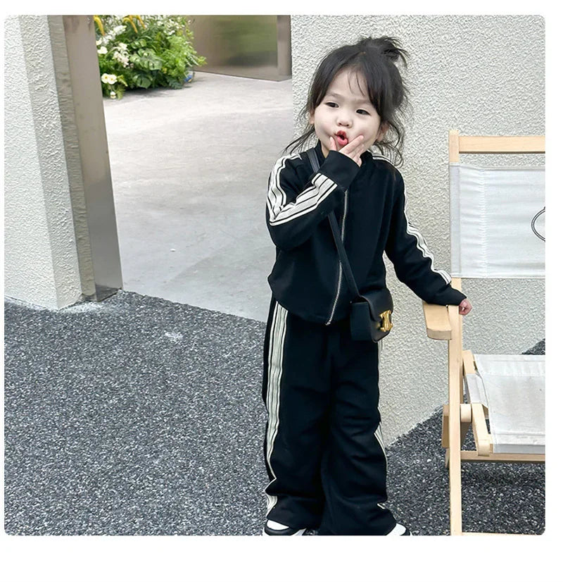 Girls Fashion Casual Sets Children Spring Autumn Sports Suits Kids Long-sleeved Jacket+Pants 2Pcs Outfits New Trend Clothes
