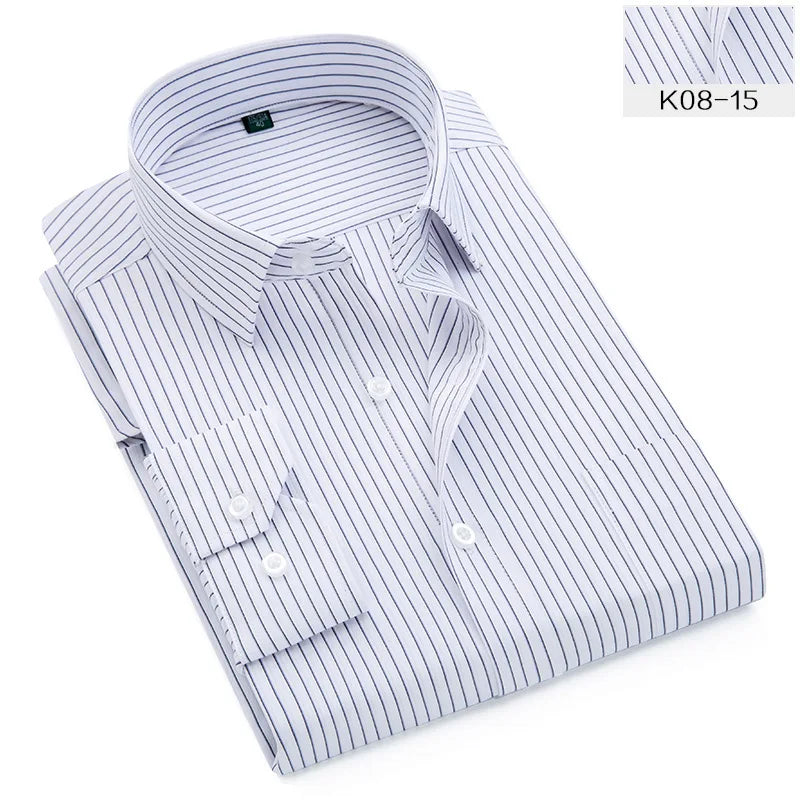 Quality Plus Size S To 8xl Formal Shirts for Men Striped Long Sleeved Non-iron Slim Fit Dress Shirts Twill Social Man's Clothing