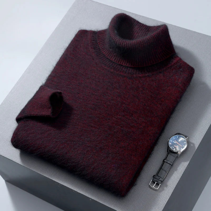 Men's 100% Mink Cashmere Sweater High Lapel Thick Knitted Pullover Casual Large Size Middle-Aged Sweater Autumn Winter New Tops