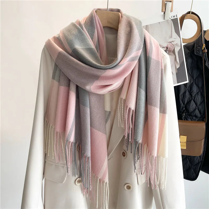 200*65CM New Men Women Autumn Winter Luxury Scarfs Cashmere Feeling Muffler Fall Blanket Classic Plaid Foulard Soft Warm Scarves BAZAARHUBO
