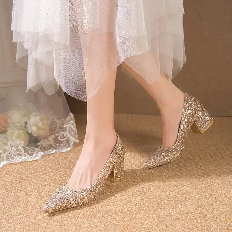Women's Summer Footwear Stilito Rhinestone Shoes for Woman 2025 with Wedding Bride Genuine Mark Chic and Elegant A Comfortable E