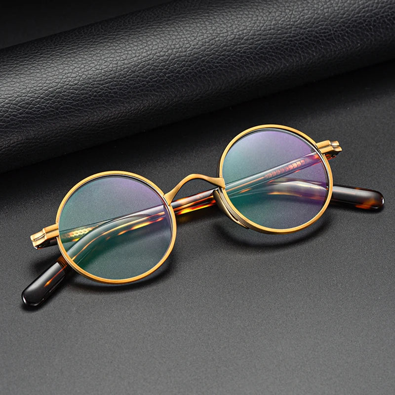 Vintage Wide Edge Alloy Glasses Frame for Men and Women High Quality Optical Acetate Leg Small Round Eyeglasses BAZAARHUBO