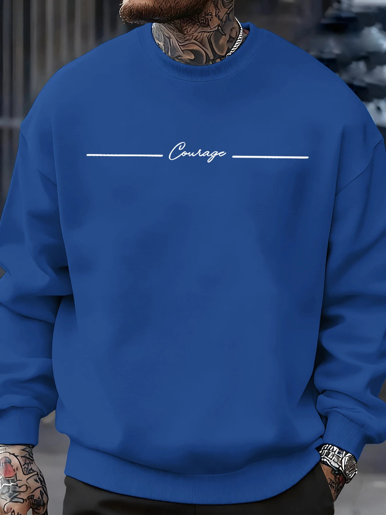 Courage Simple Line Pattern Men Sweatshirt Hip Hop Autumn Pullover All-Match Crewneck Clothing Fleece Casual Fashion Tops BAZAARHUBO