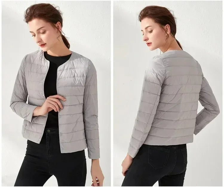 2024 New Autumn Winter Warm Ultra Light Weight Puffer Coats Down Jacket Women Slim Jacket Female Fashion White Duck Down Coat