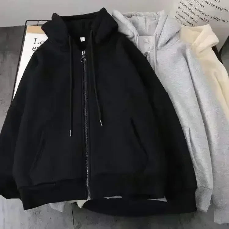 American Fashion Hip Hop Letter Embroidered Zipper Hoodie Men Street Y2K New Casual Loose Fleece Padded Sweatshirt Unisex Hoodie