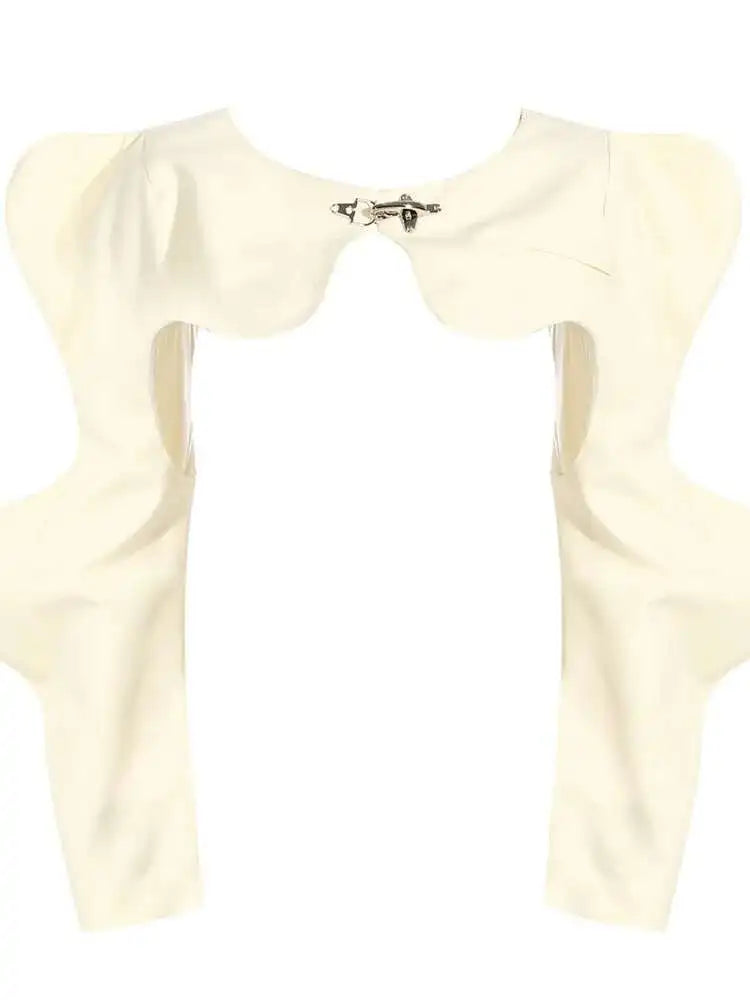 DEAT Casual Fashion Women's Shirt Lapel Sleeves Petal Sleeve Metal Button Solid Color Two Pieces Blouse Female Autumn 2025 WV333