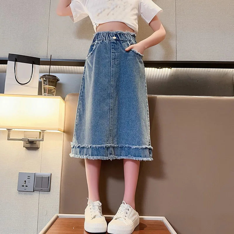 School Girls Denim Skirt Spring Summer New 2026 Casual Skirt for Children Fashion Teenage Kids Skirt 9 13 14 Years