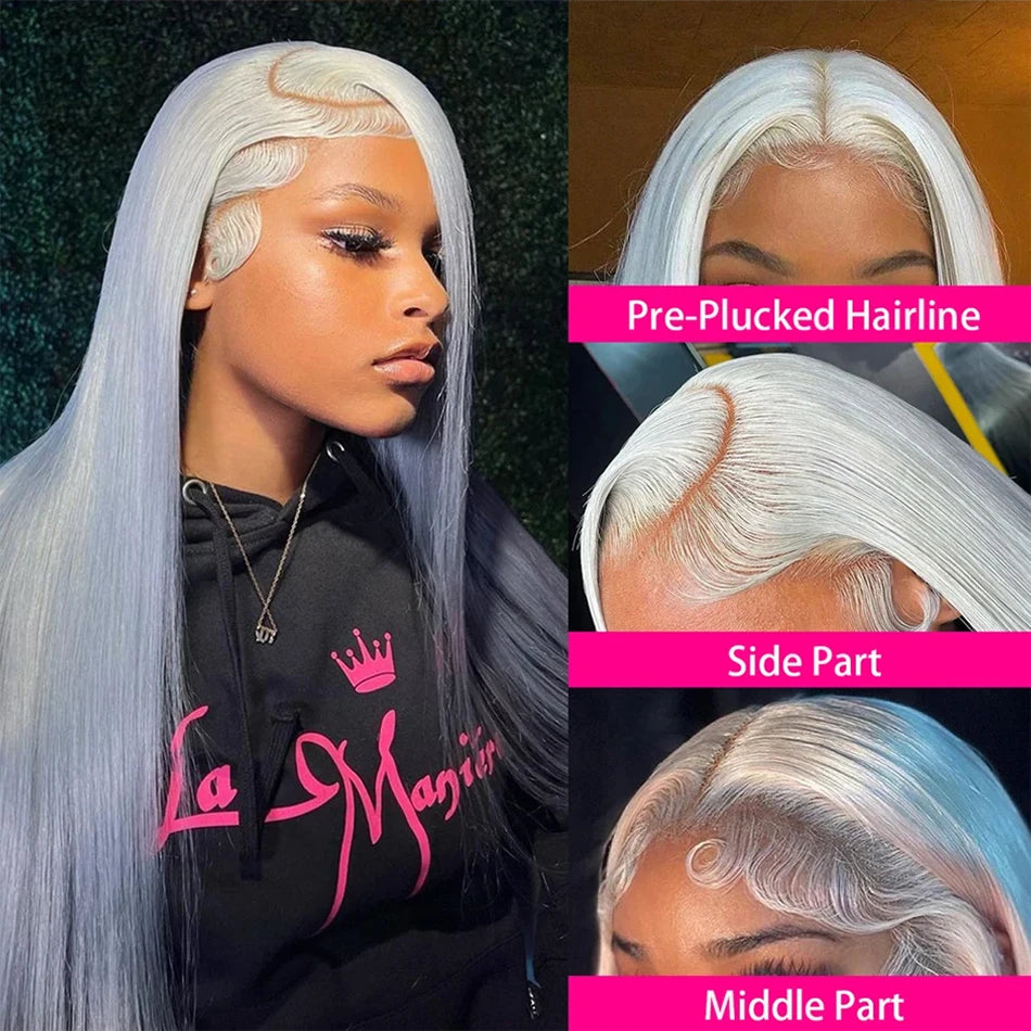 Silver Grey Human Hair Wigs Brazilian 13x4 Straight Lace Front Wigs For Women Grey 613 Colored Hd Transparent Lace Frontal Wig