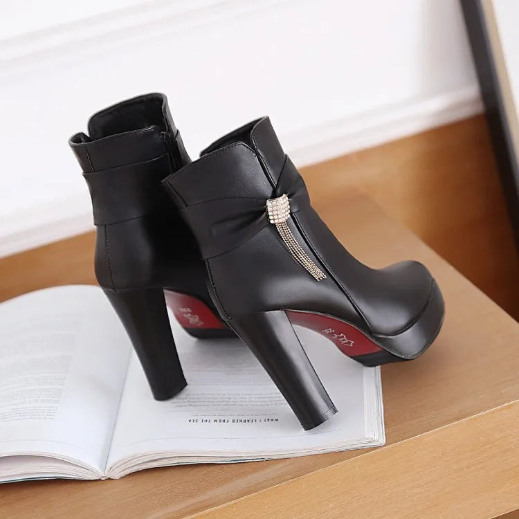 Brand Ankle Boots For Women Platform Fashion High Heel Short Boot Large Size Zipper Autumn Winter Black White Pink Women Shoes