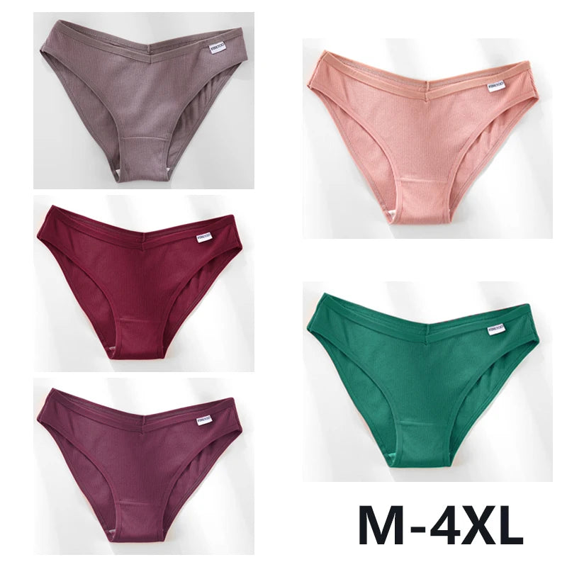 5PCS Women Cotton M-4XL Panties Briefs Female Sexy V Wasit Underwear Ladies Underpants Pantys Girls Plus Size Intimates Lingerie