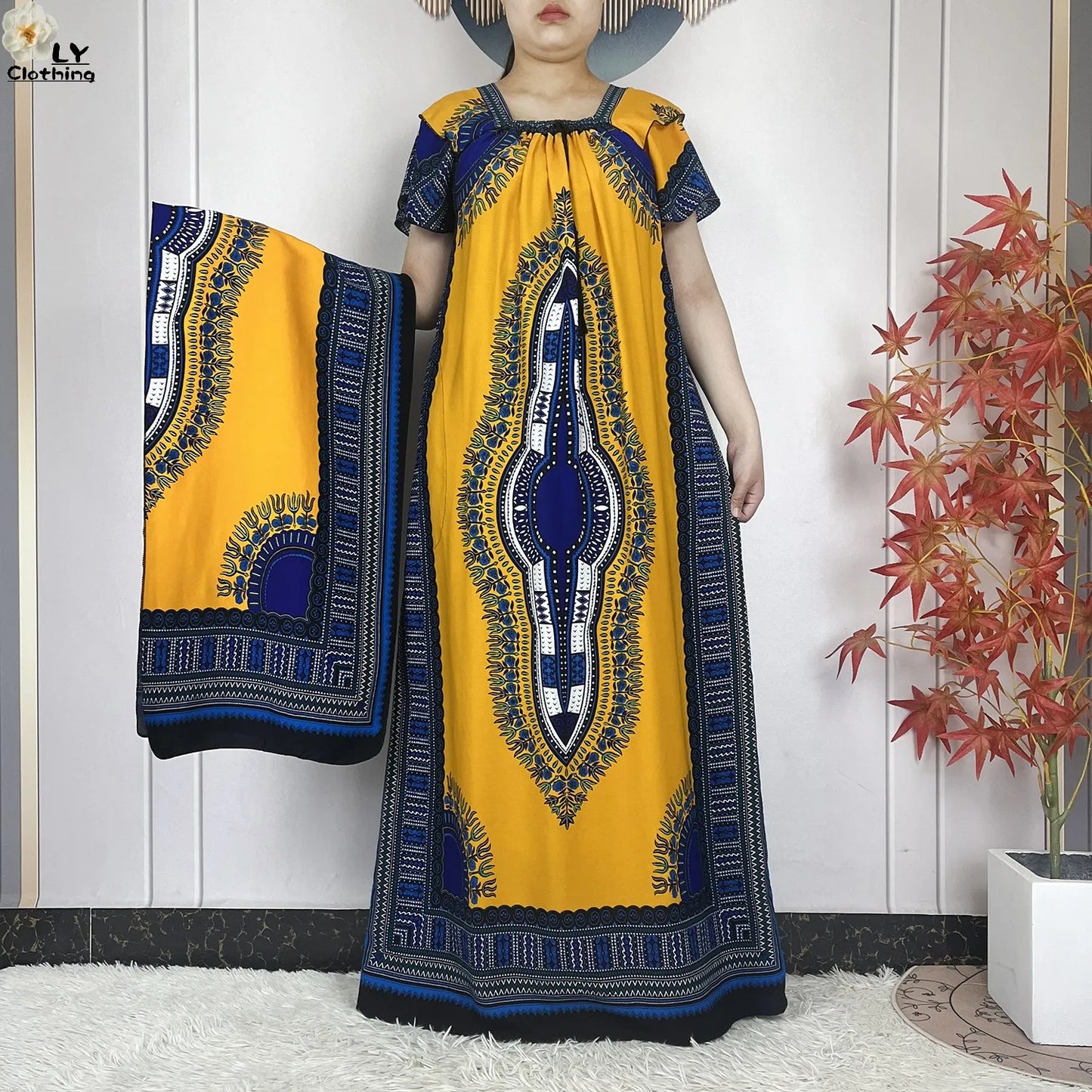 New Style African Abaya Summer Fashion Short Sleeve For Women Dress Cotton Boat Neck Loose Caftan Dubai Islam Femme Elegant Robe