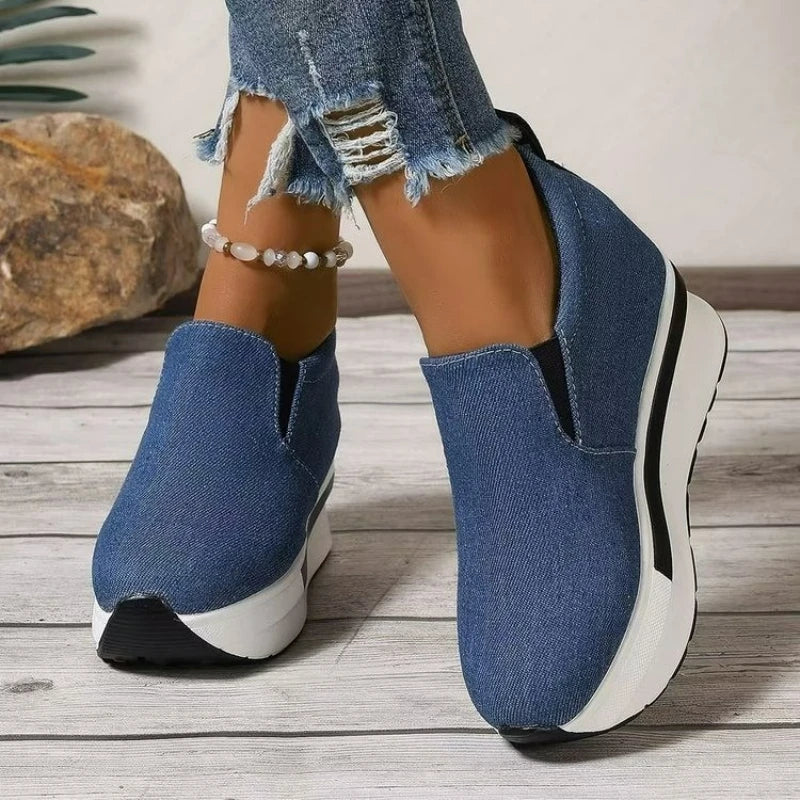 Wedges Women Shoes Platform Sneakers Height Increasing Casual Shoes Denim Canvas Shoes Women Lightweight Slip on Vulcanized Shoe