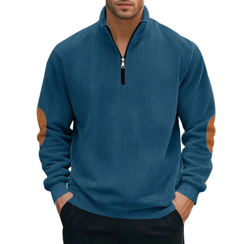 spring autumn new men's fleece sweatshirt stand-up collar half zipper pullover long sleeve sweatshirt corduroy trend men's tops