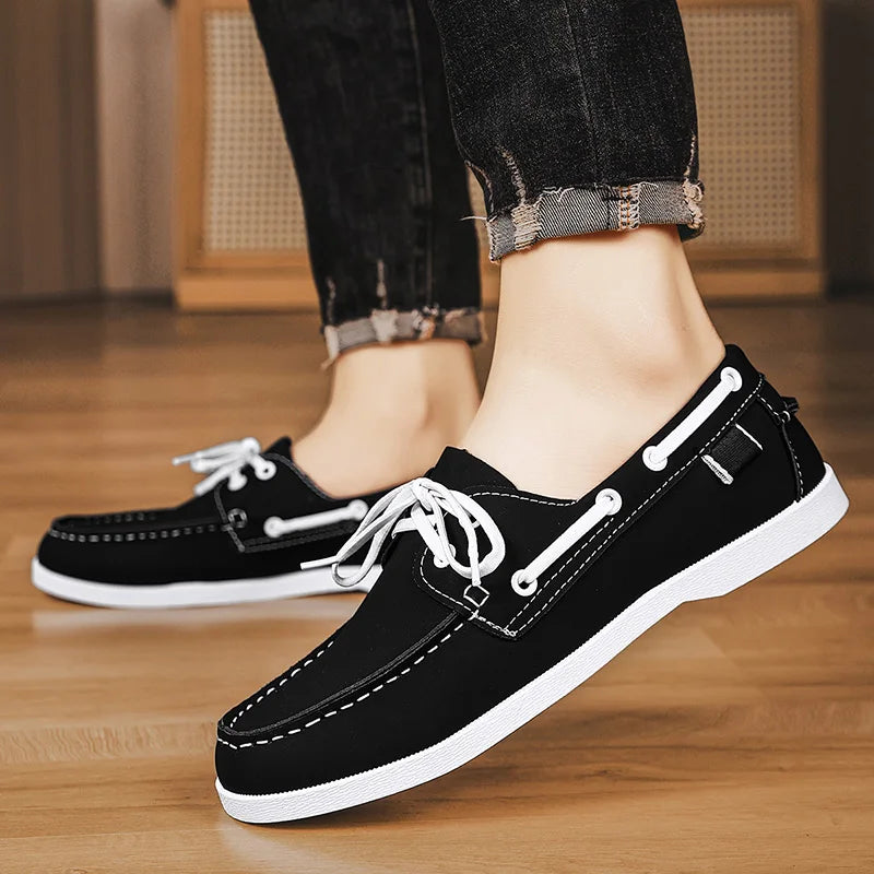 Men Loafers Strap Design Boat Shoes PU Leather High Quality Comfortable Slip-On Soft Flat Driving Shoes For Male Plus Size 40-48